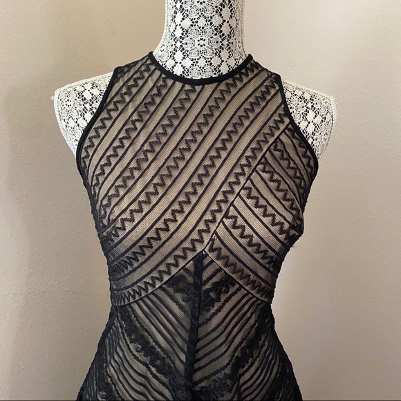 NWT Cache Nude Underlay Black Overlay HiNeck Dress - Picture 3 of 13